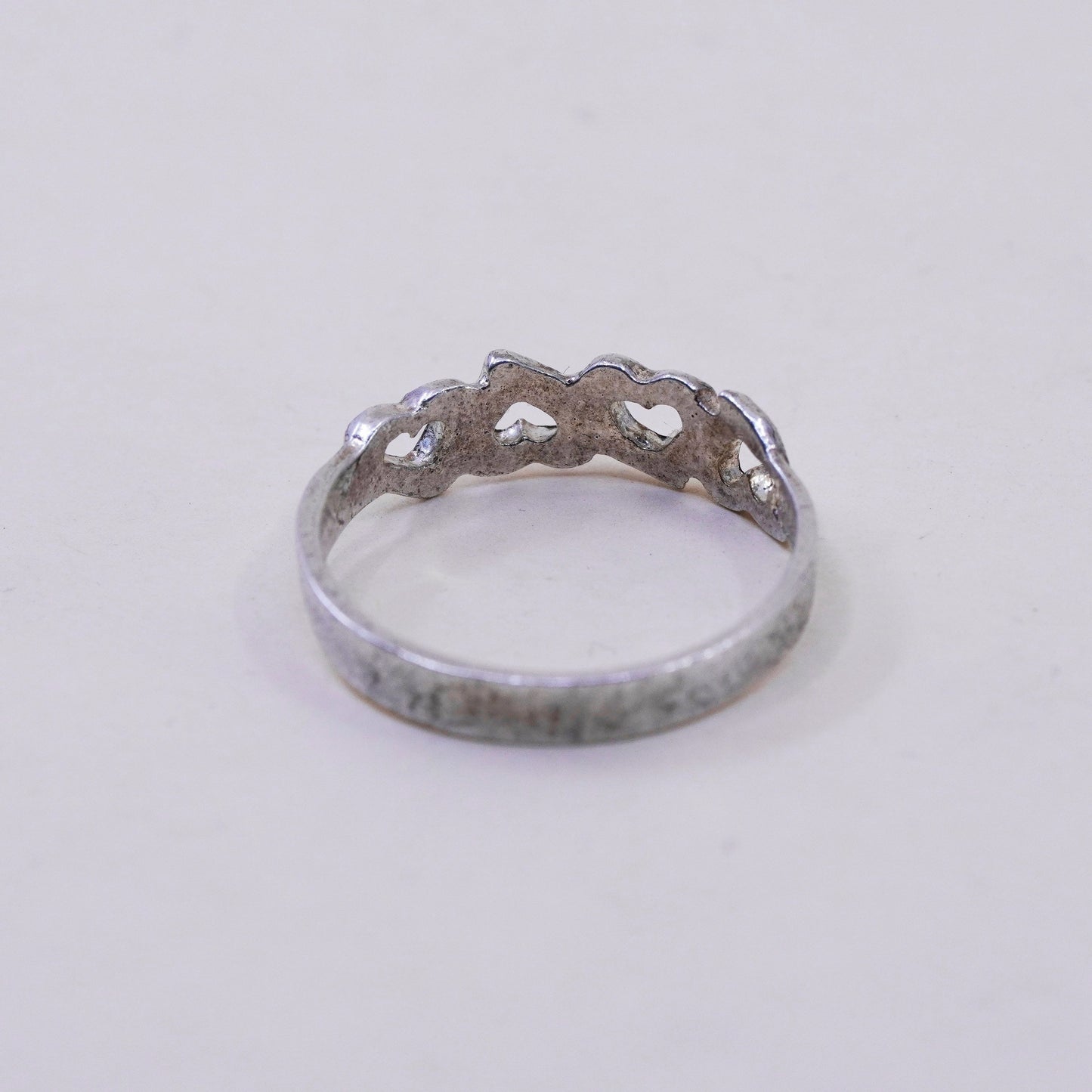 Size 7.25, vintage Sterling silver handmade band ring with heart, 925 band