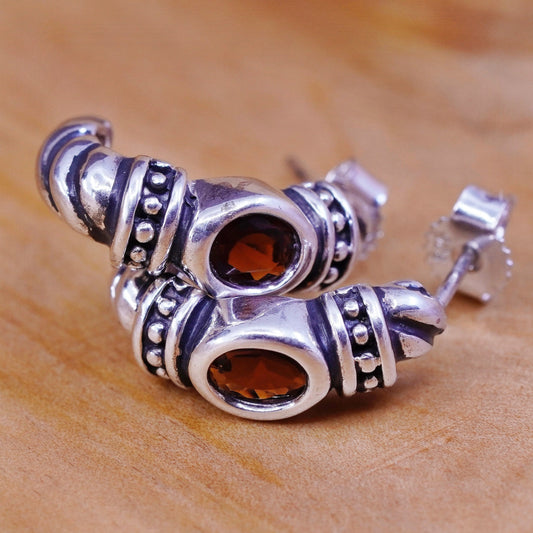 0.5”, vintage Sterling silver handmade earrings, 925 huggie hoops with ruby