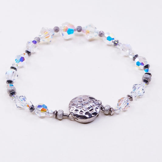 6.5”, vtg sterling silver handmade bracelet, 925 clasp with crystal beads