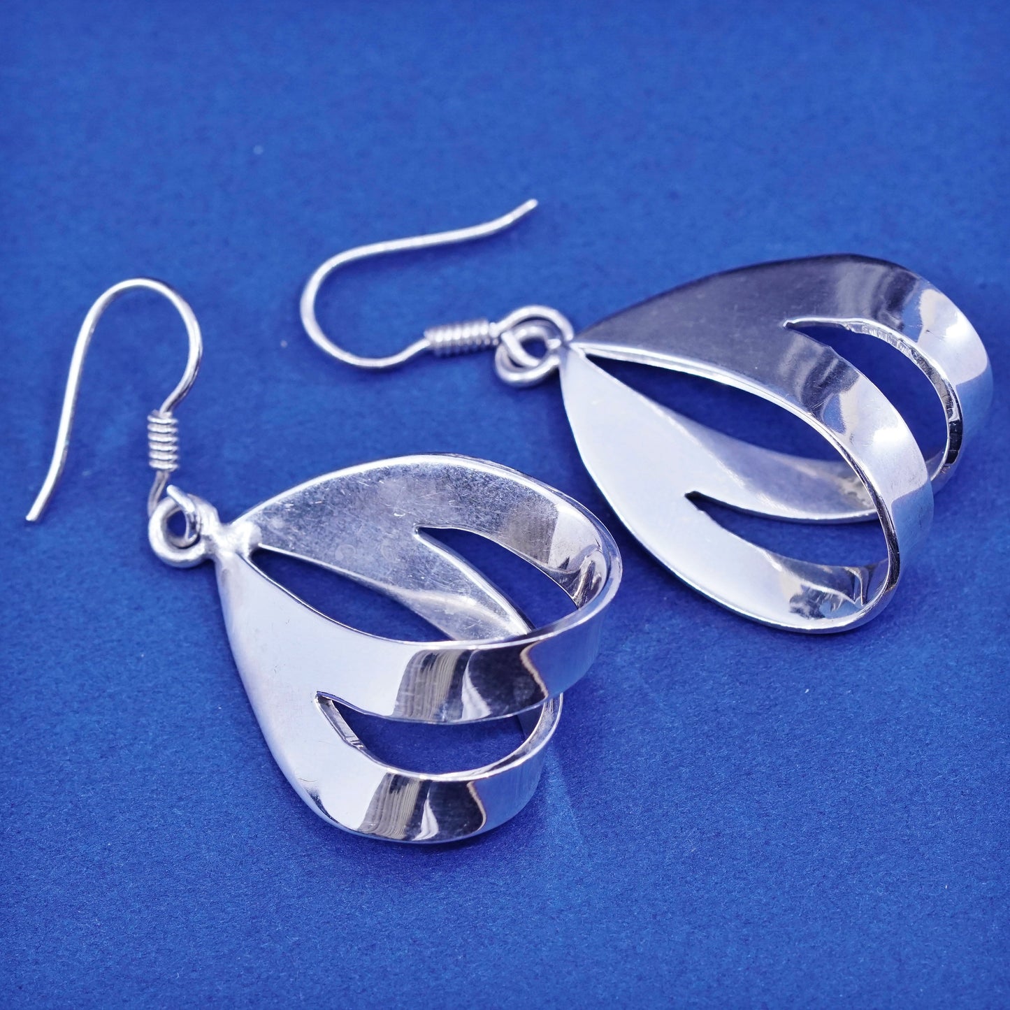 Sterling silver Handmade earrings, 925 folded teardrop Dangles