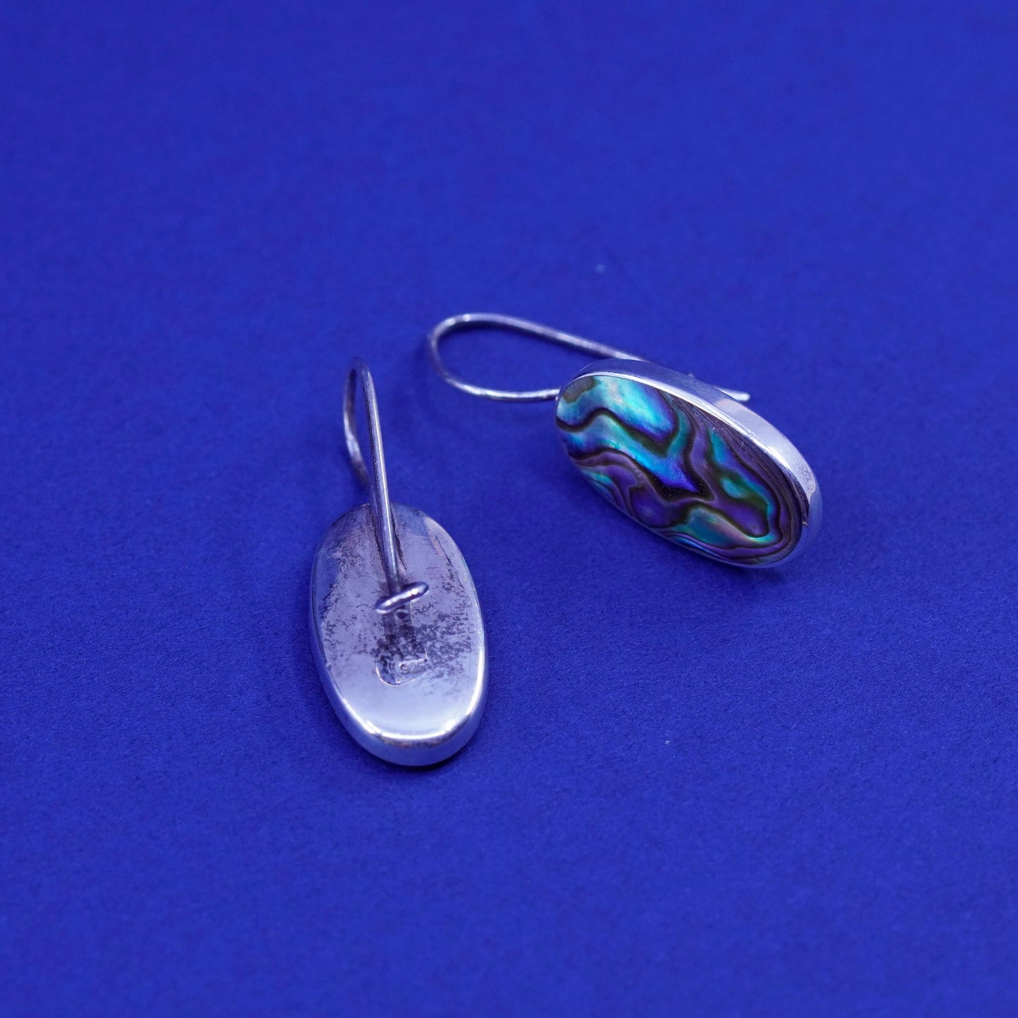 Vintage Sterling 925 silver handmade earrings with oval abalone