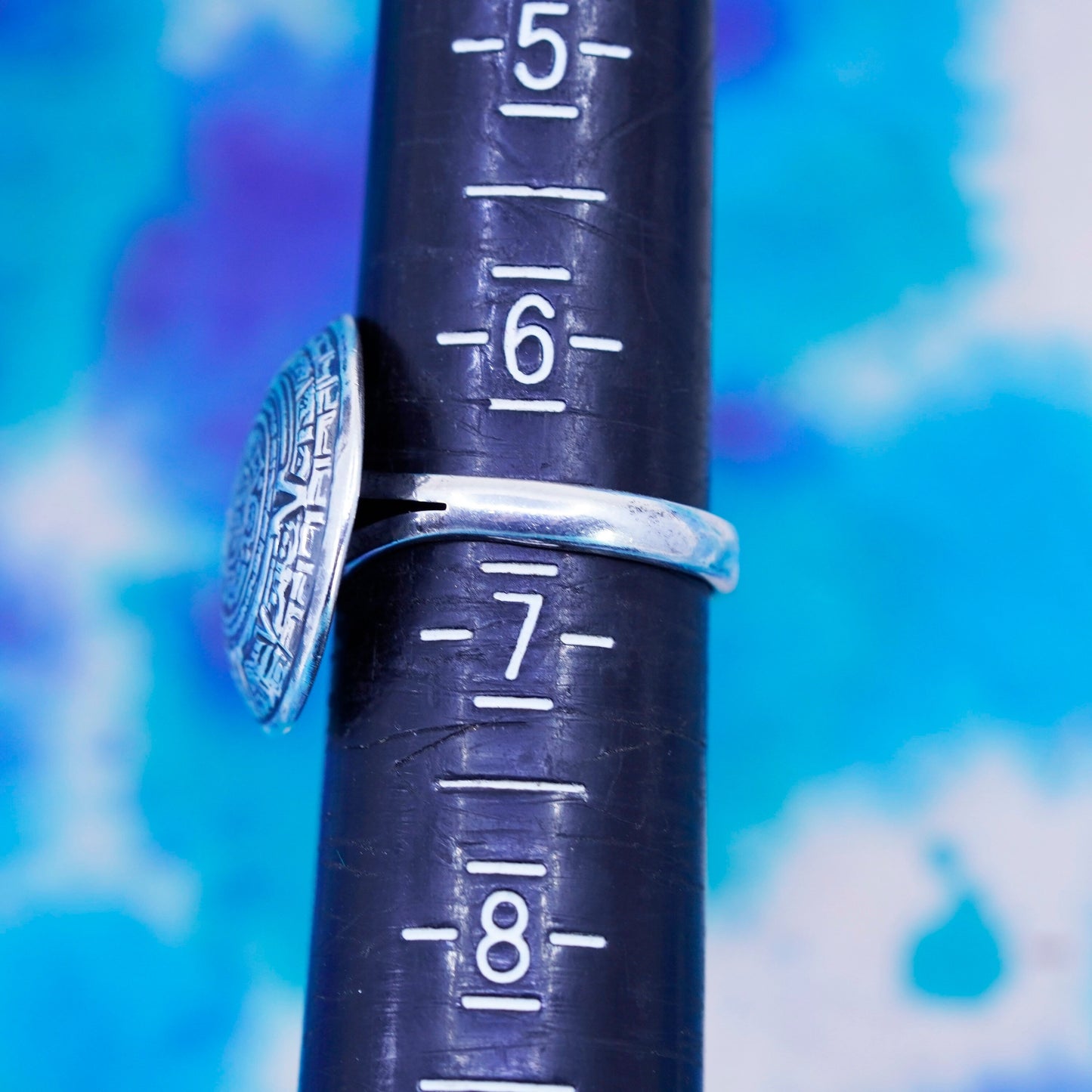 Size 6.5, vintage unique mexico Sterling silver ring, 925 mayan calendar band