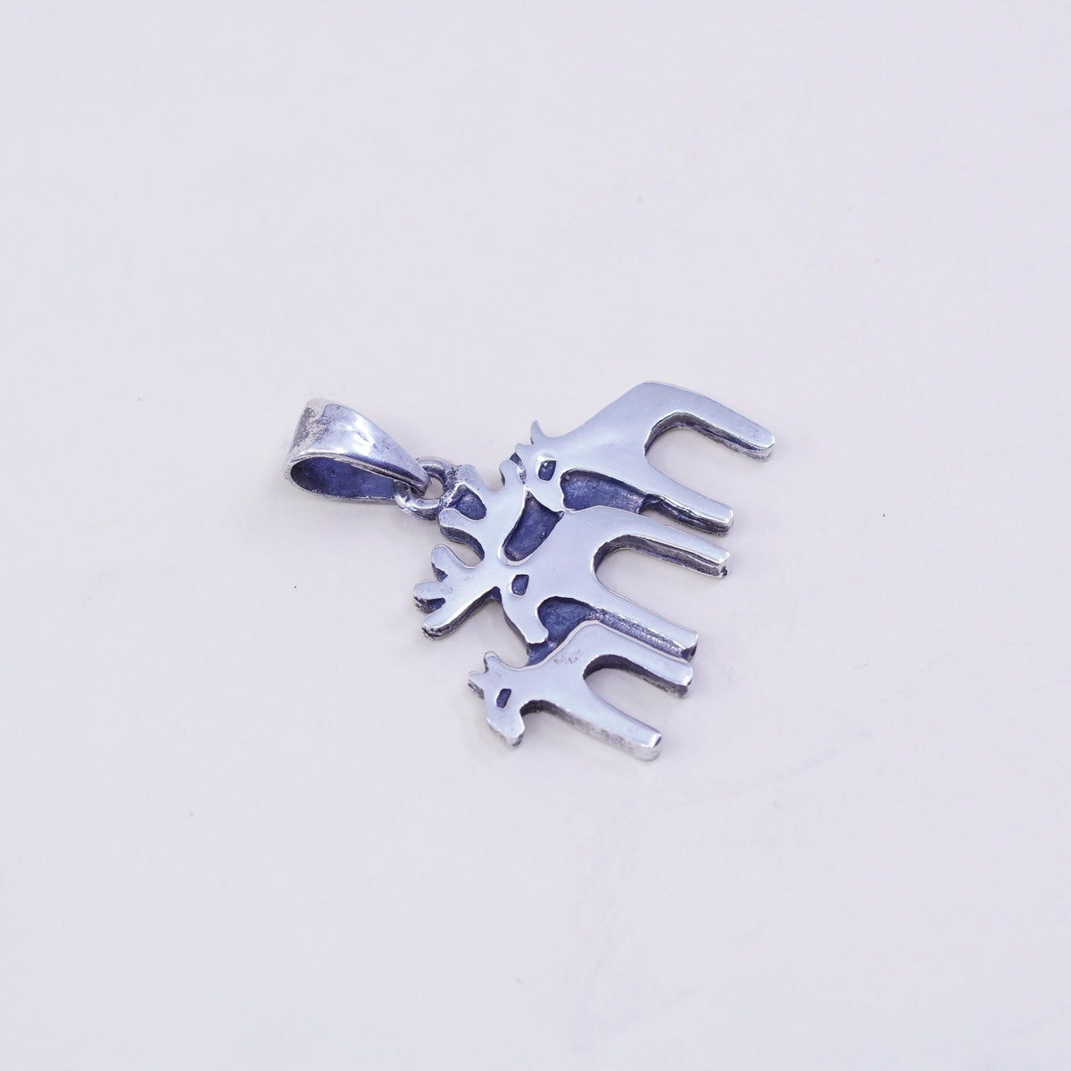 Vintage sterling silver handmade pendant, Native American 925 elk deer