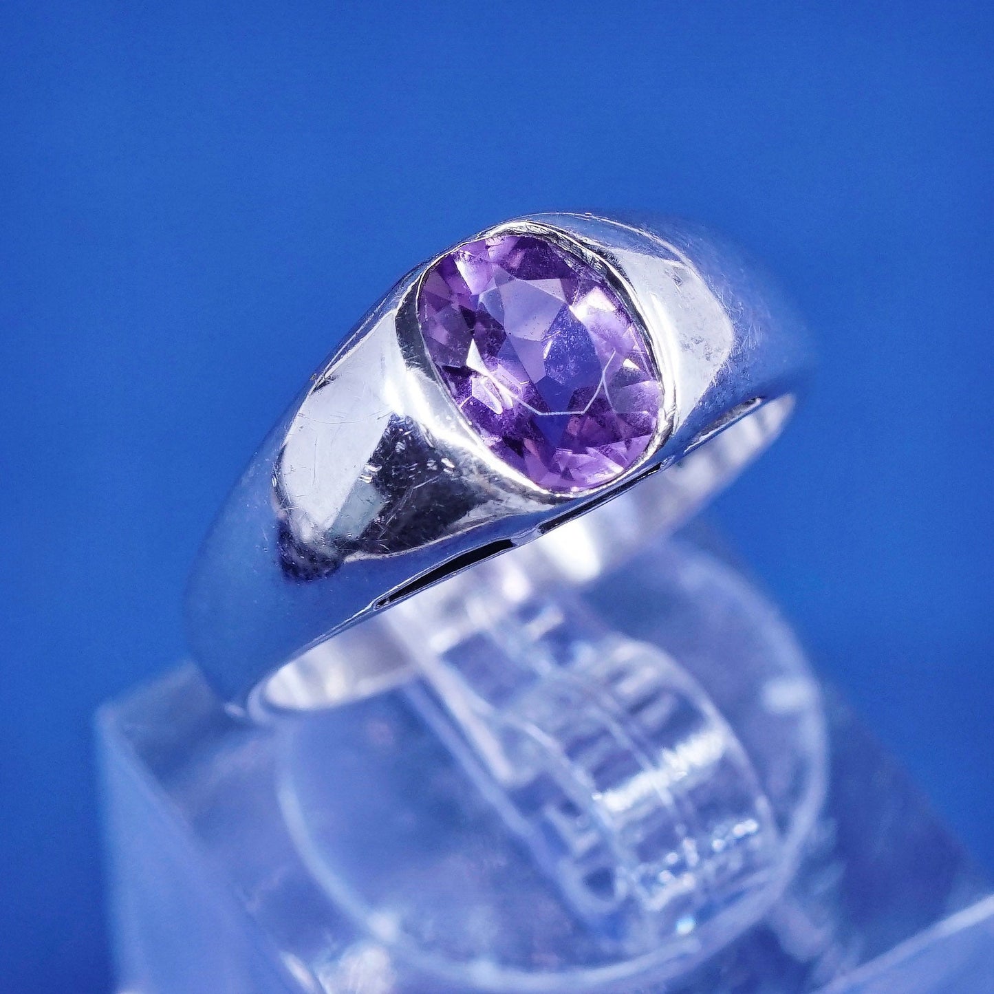 Size 7, vintage Sterling silver handmade ring, \ 925 band with amethyst