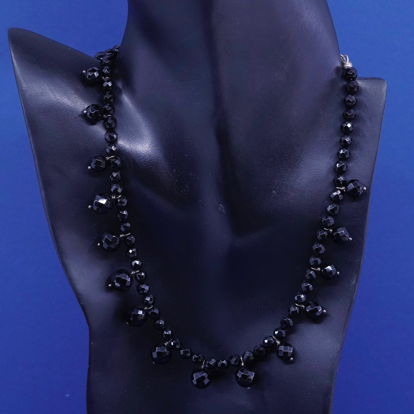 16”, vintage Sterling 925 silver handmade necklace with obsidian bead
