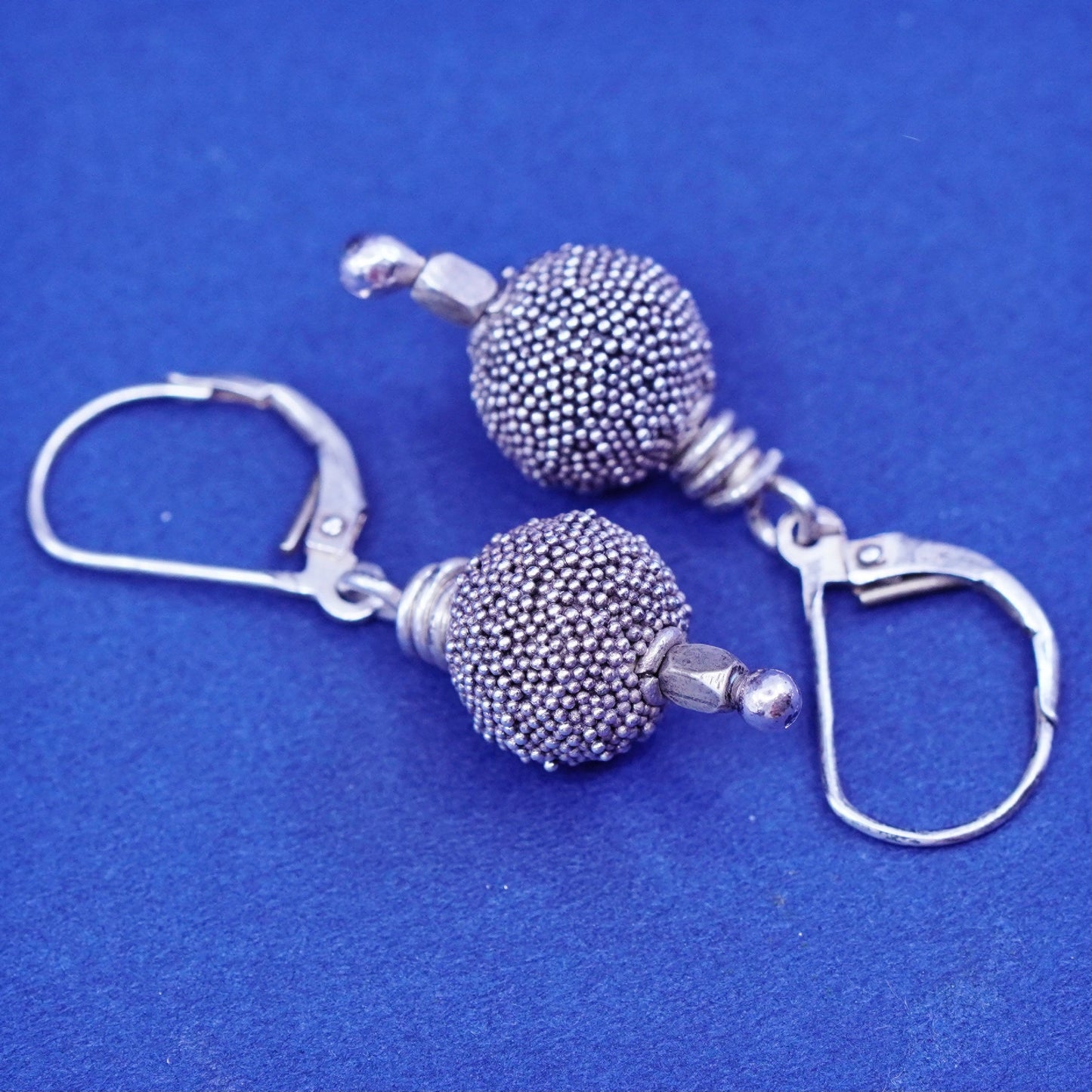 Vintage sterling silver handmade earrings, 925 Bali beads drop