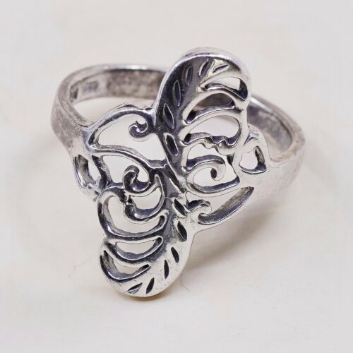 Size 8, Vtg Sterling Silver Handmade Ring, 925 Silver Band W/ Filigree Whirl