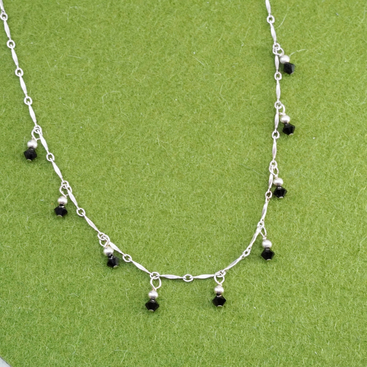 16”, Sterling silver handmade necklace, 925 bone link chain with obsidian beads