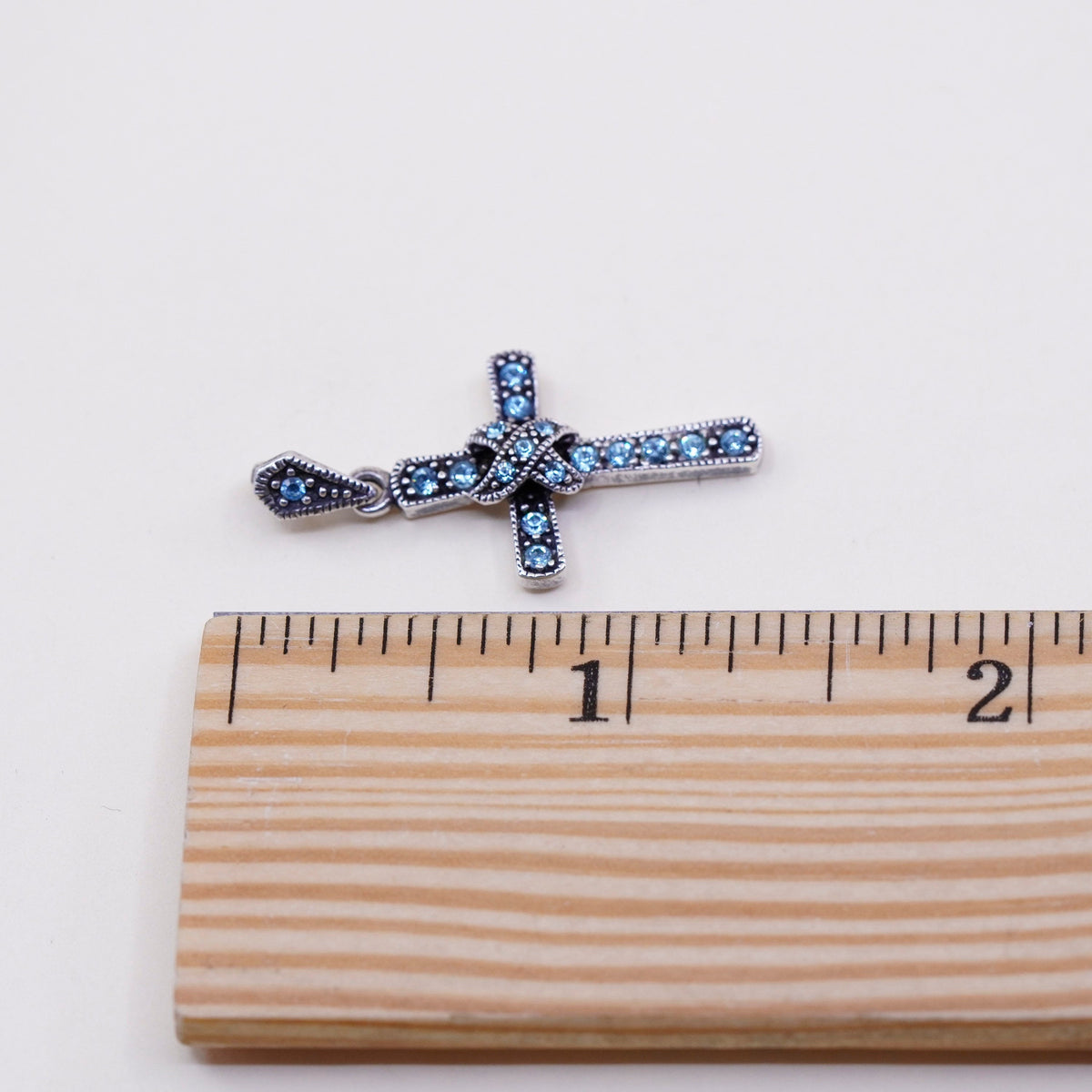 Vintage handmade sterling 925 silver cross with topaz details