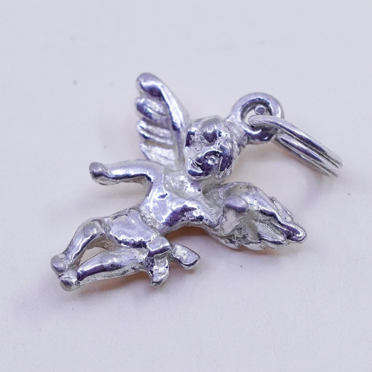 Vintage sterling silver handmade pendant, 925 angel charm