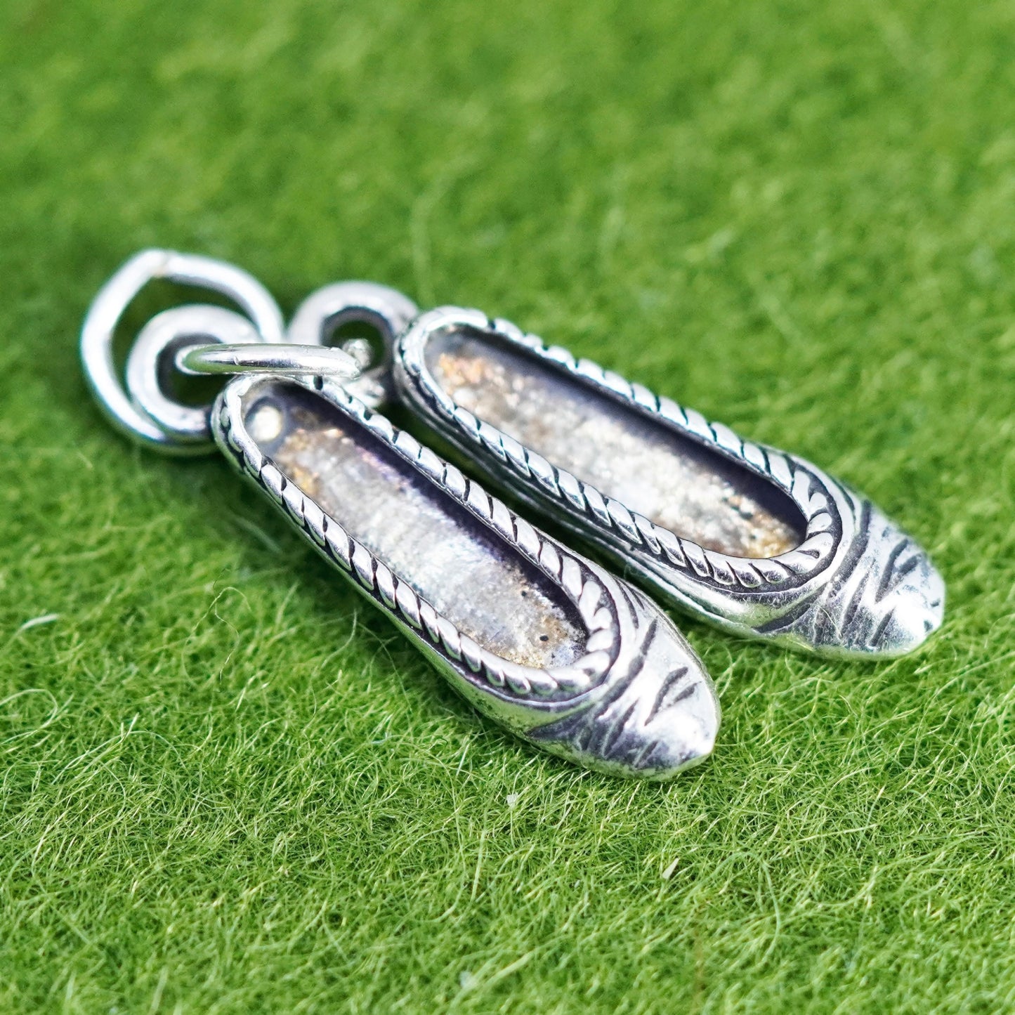 Vintage sterling silver handmade ballerina girl shoe charms, 925 pendant