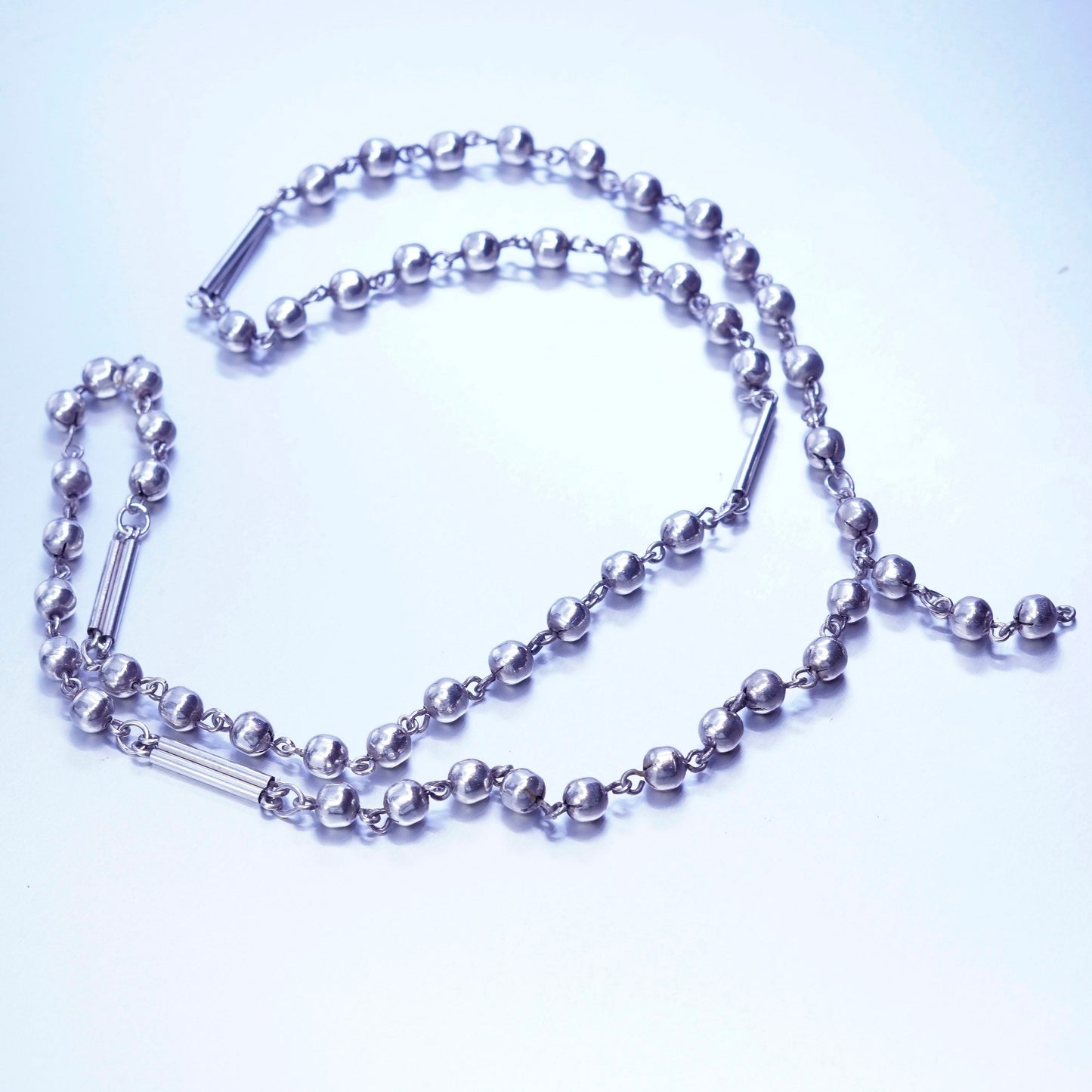 28”, vintage Sterling 925 silver handmade bead necklace