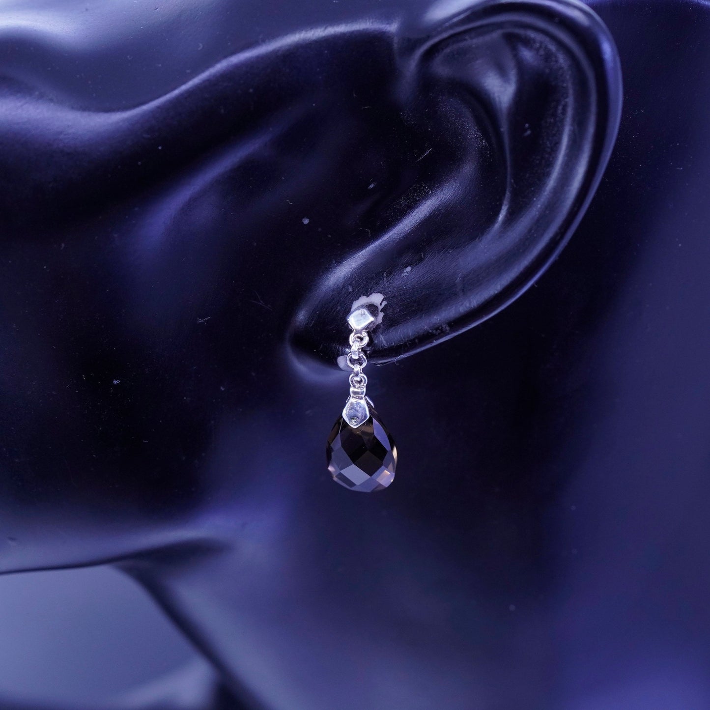 Vintage Sterling 925 silver teardrop earrings with smoky topaz