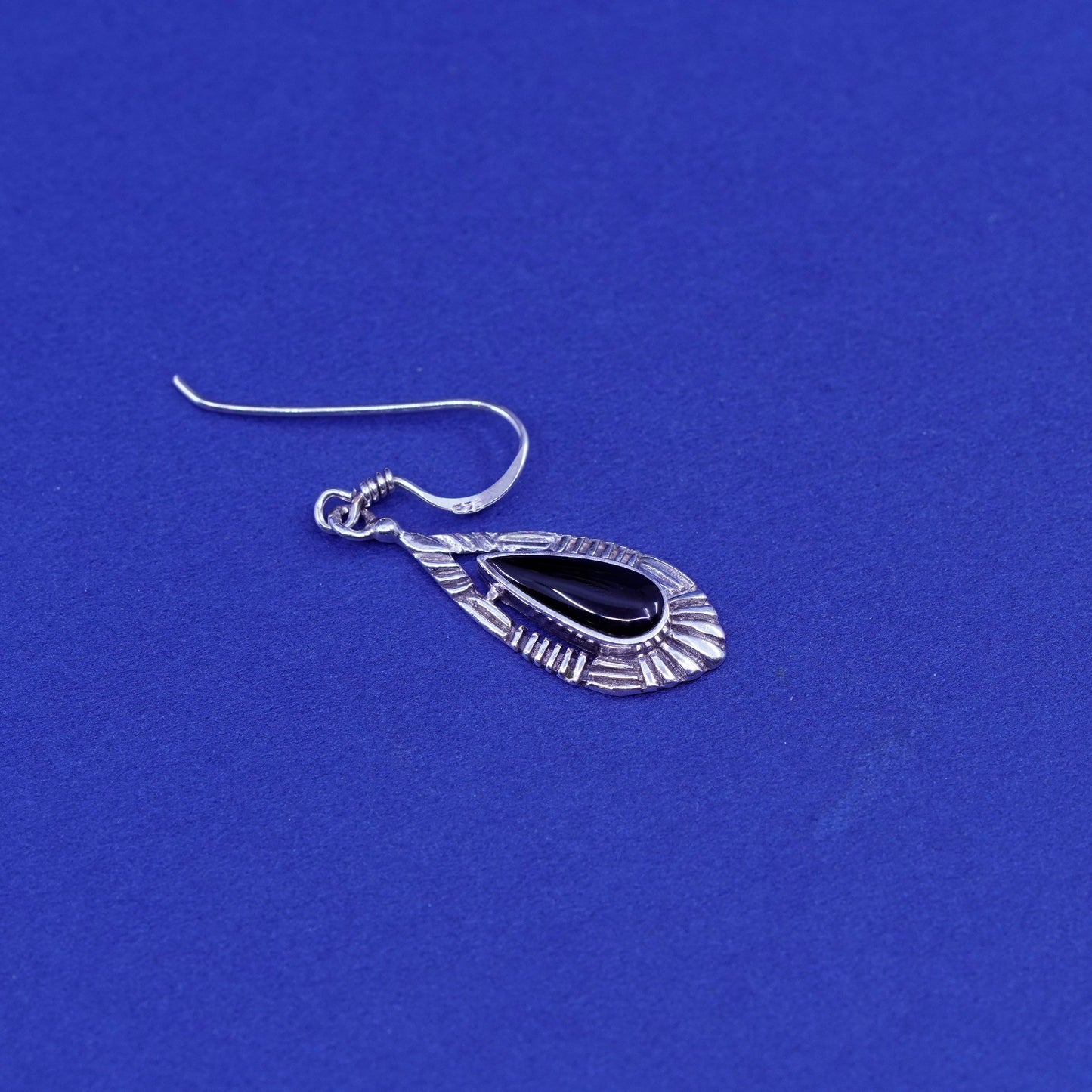 Vintage sterling 925 silver handmade earrings with teardrop obsidian