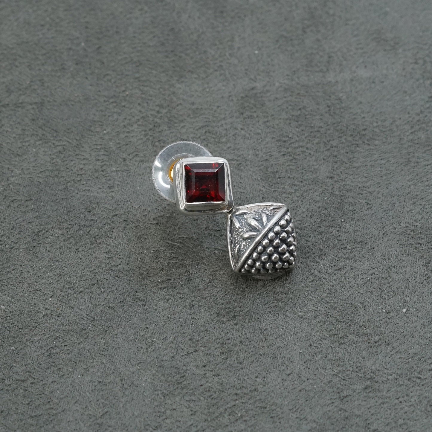 Vintage sterling silver handmade earrings, Mexican 925 ruby studs w/ beads