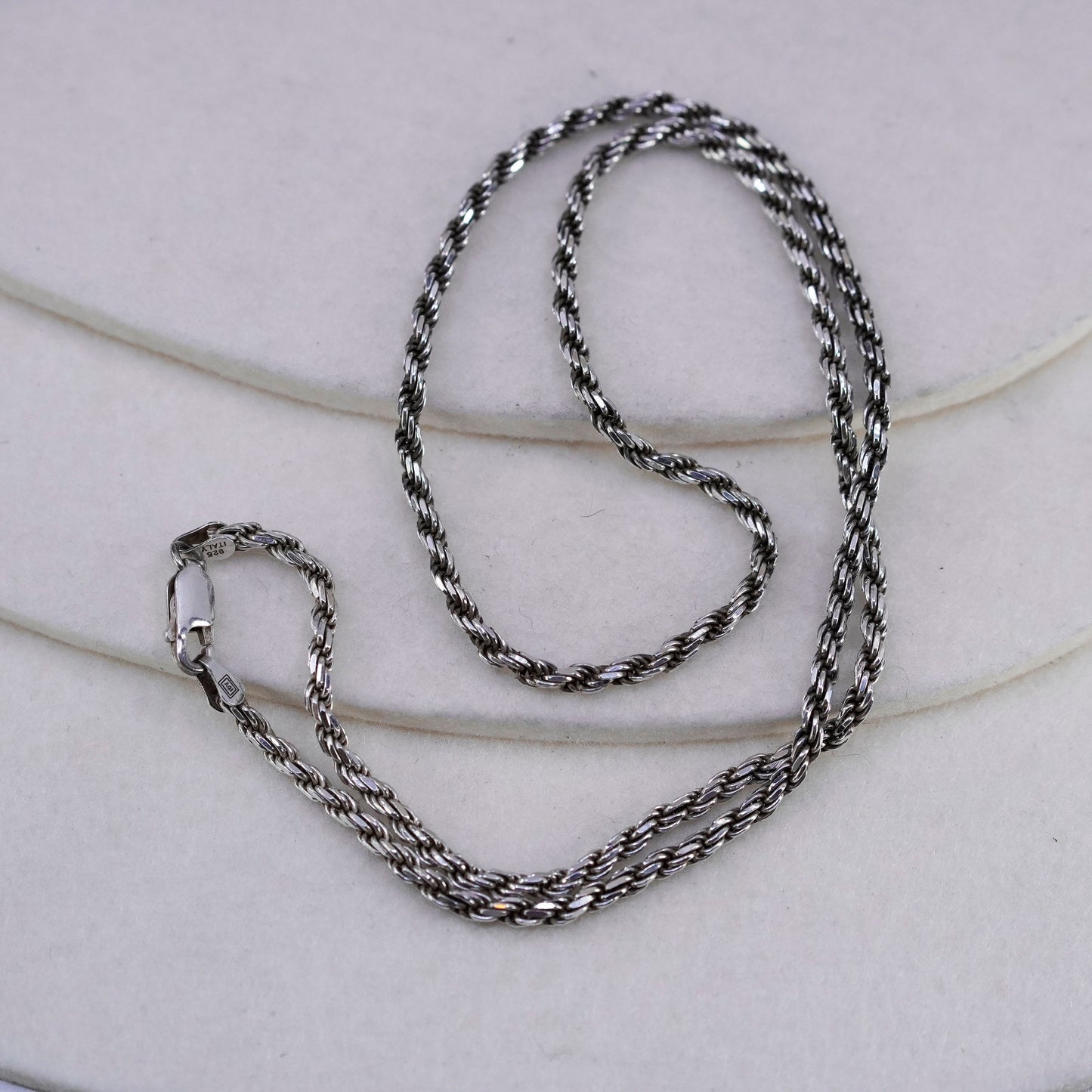 20” 3mm, vintage Sterling 925 silver bold rope chain necklace