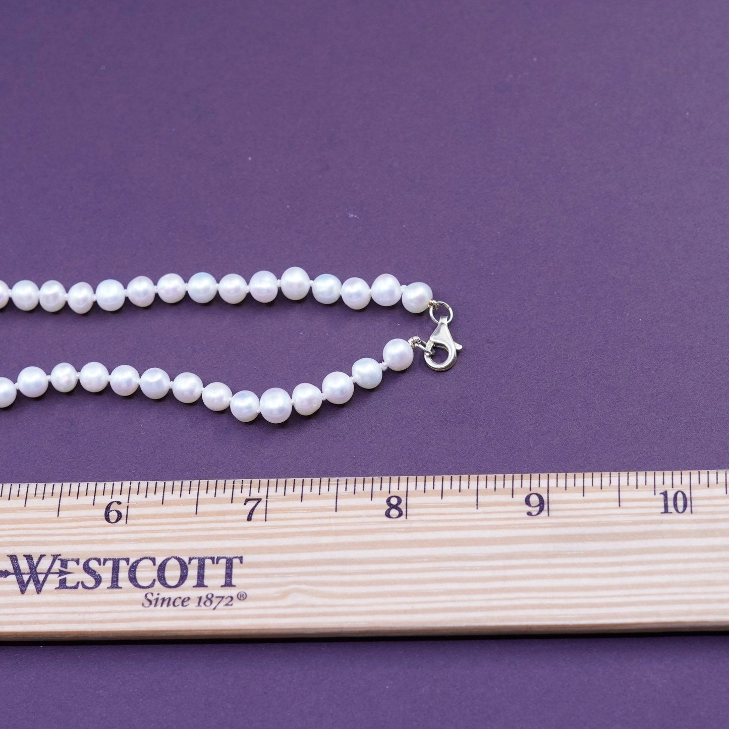 17”, vintage Sterling silver handmade necklace, 925 clasp with 5mm pearl beads