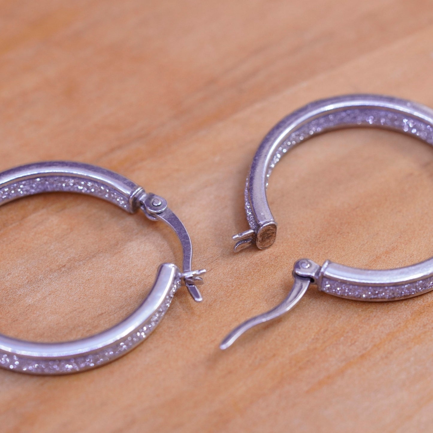 1”, vintage Sterling silver hoops, 925 earrings with glittering center
