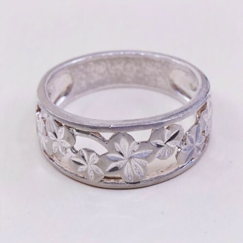 Sz 9, Vtg Sterling Silver Handmade Ring, 925 Silver Band W/ filigree Flower