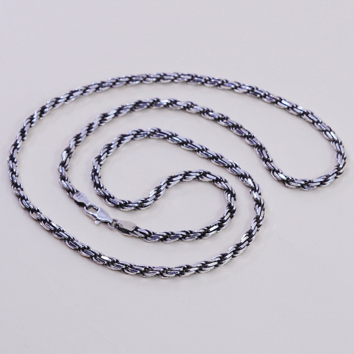 24”, 4mm, vintage Sterling silver necklace, 925 diamond rope chain