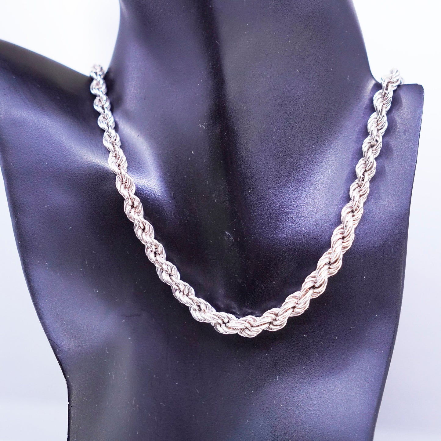 24”, vintage Sterling 925 silver handmade graduated French rope chain necklace