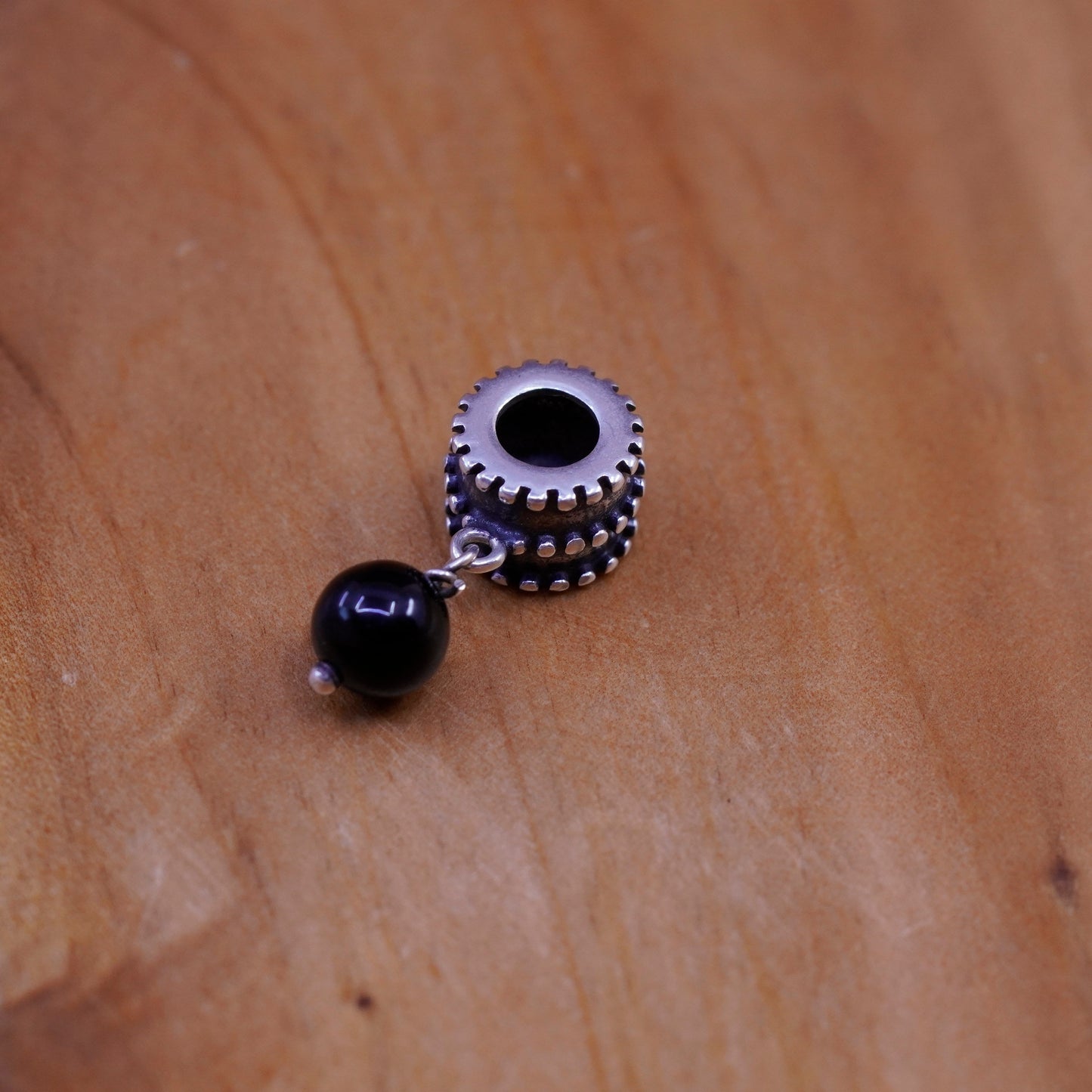 Vintage Sterling 925 silver handmade pendant charm with obsidian bead