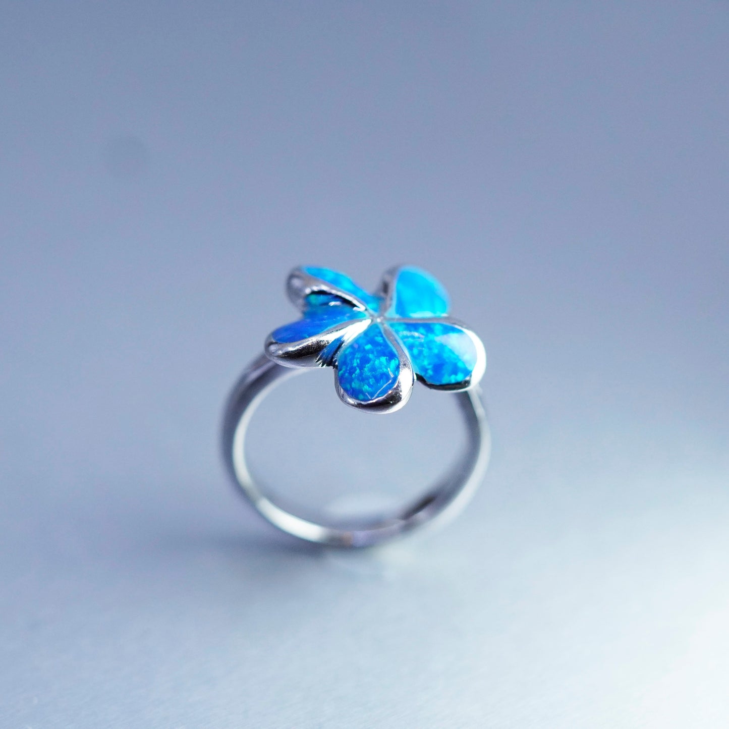 Size 6, vintage Sterling 925 silver handmade ring with plumeria opal