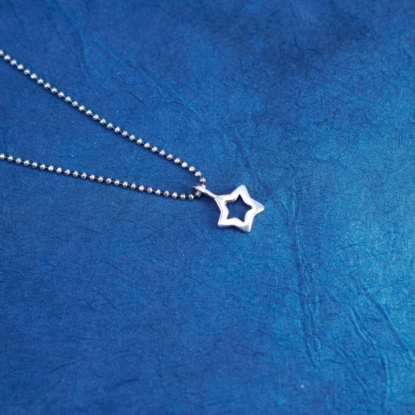 15”, Sterling silver handmade necklace, 925 beads chain with star charm pendant