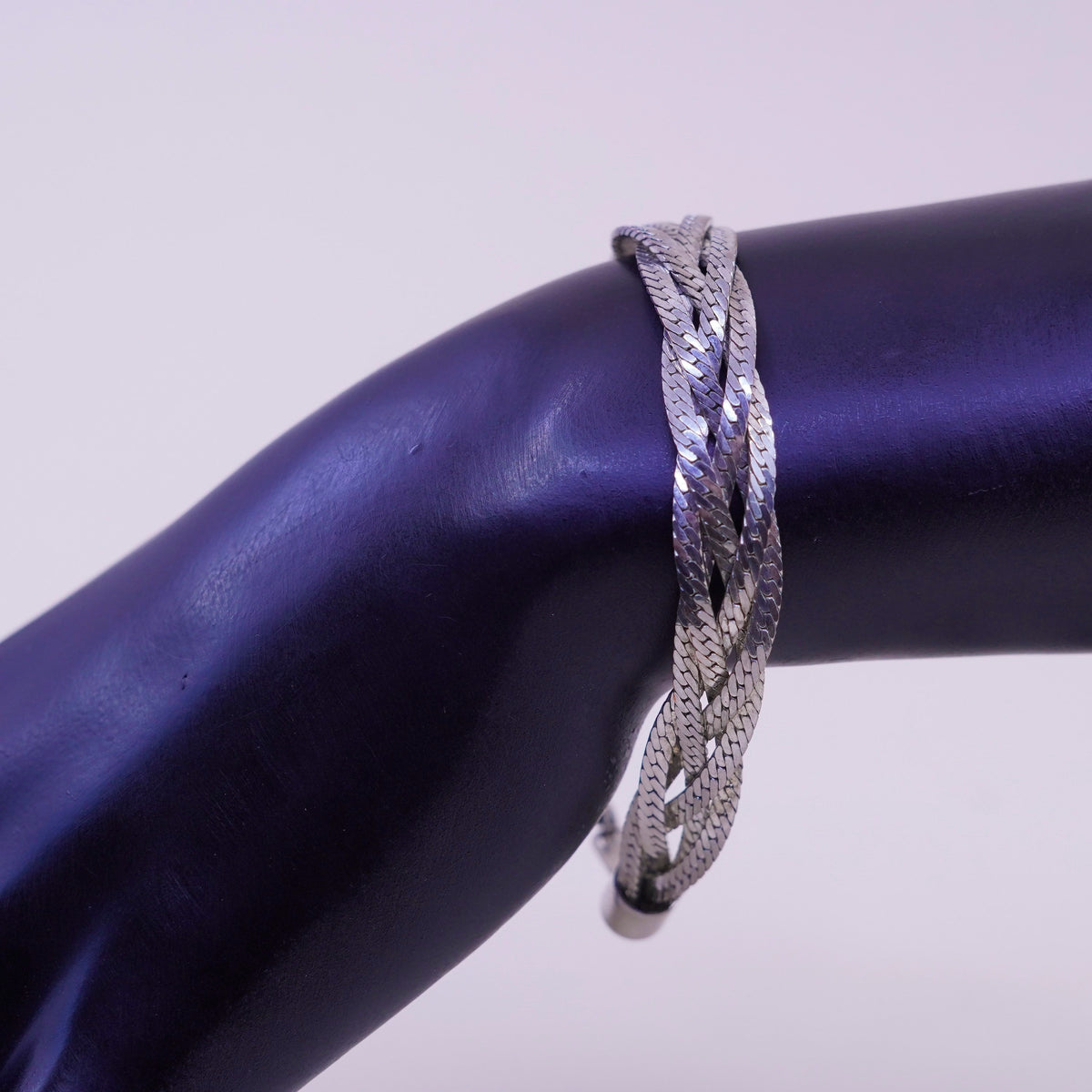 7.25”, sterling silver snake chain, woven herringbone bracelet, 925 Italy