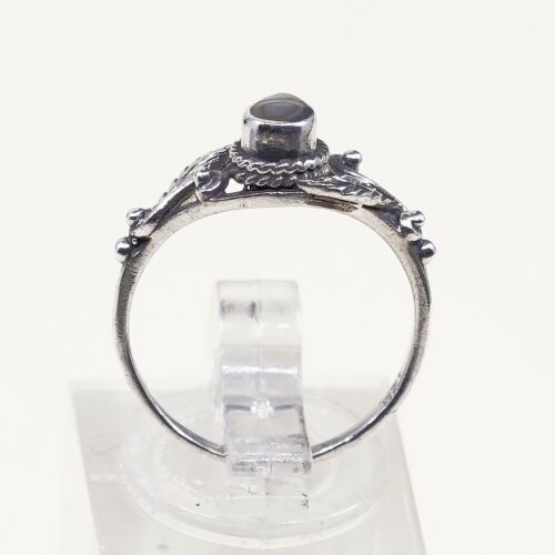 Size 5.5, Vtg Sterling 925 Silver Handmade Ring W/ Abalone N Leaves Around