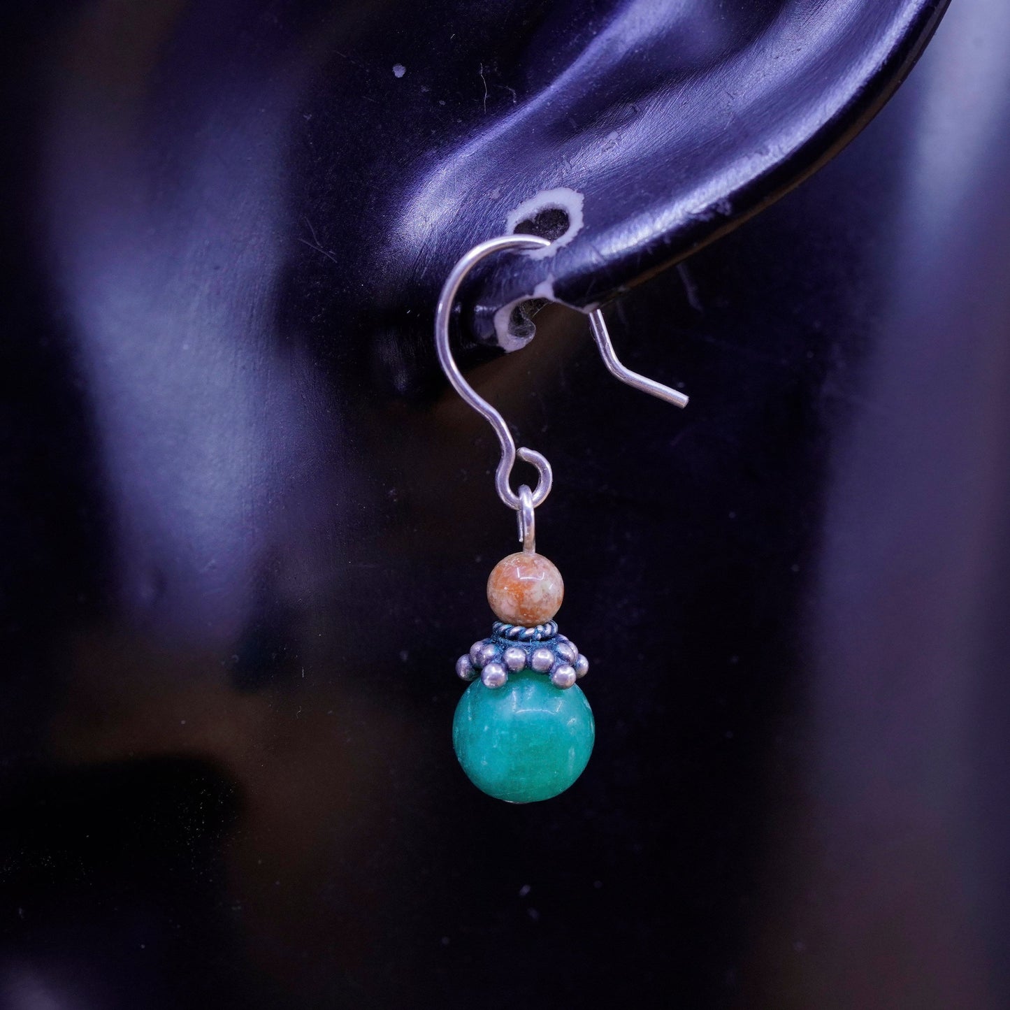 Vintage Sterling silver handmade earrings, 925 hooks with jade beads