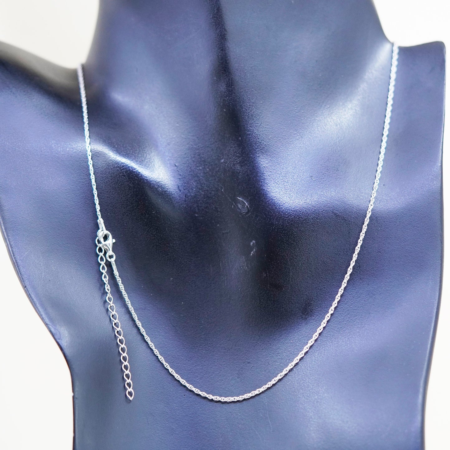 16+2” 1mm, vintage Italy sterling silver necklace, 925 Singapore rope chain