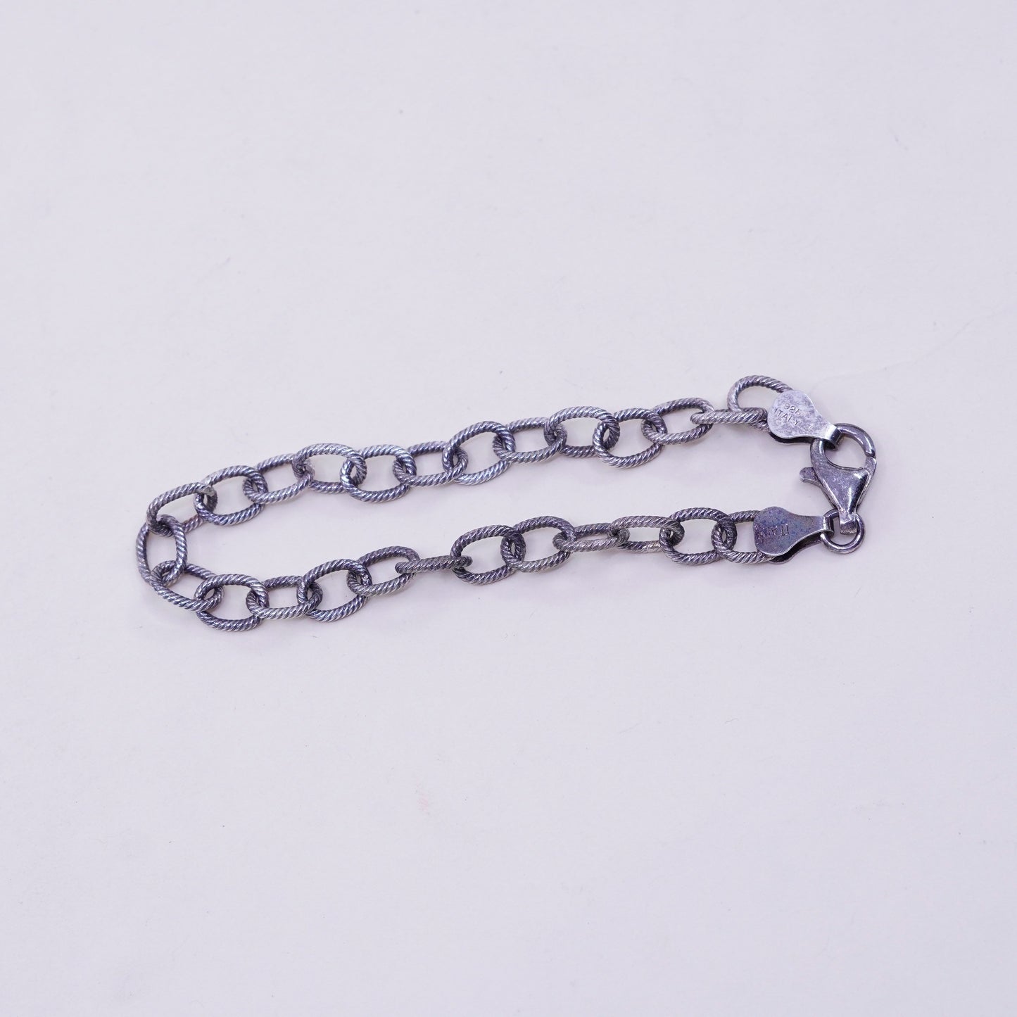 6.5”, 6mm, Vintage sterling 925 silver textured circle link chain