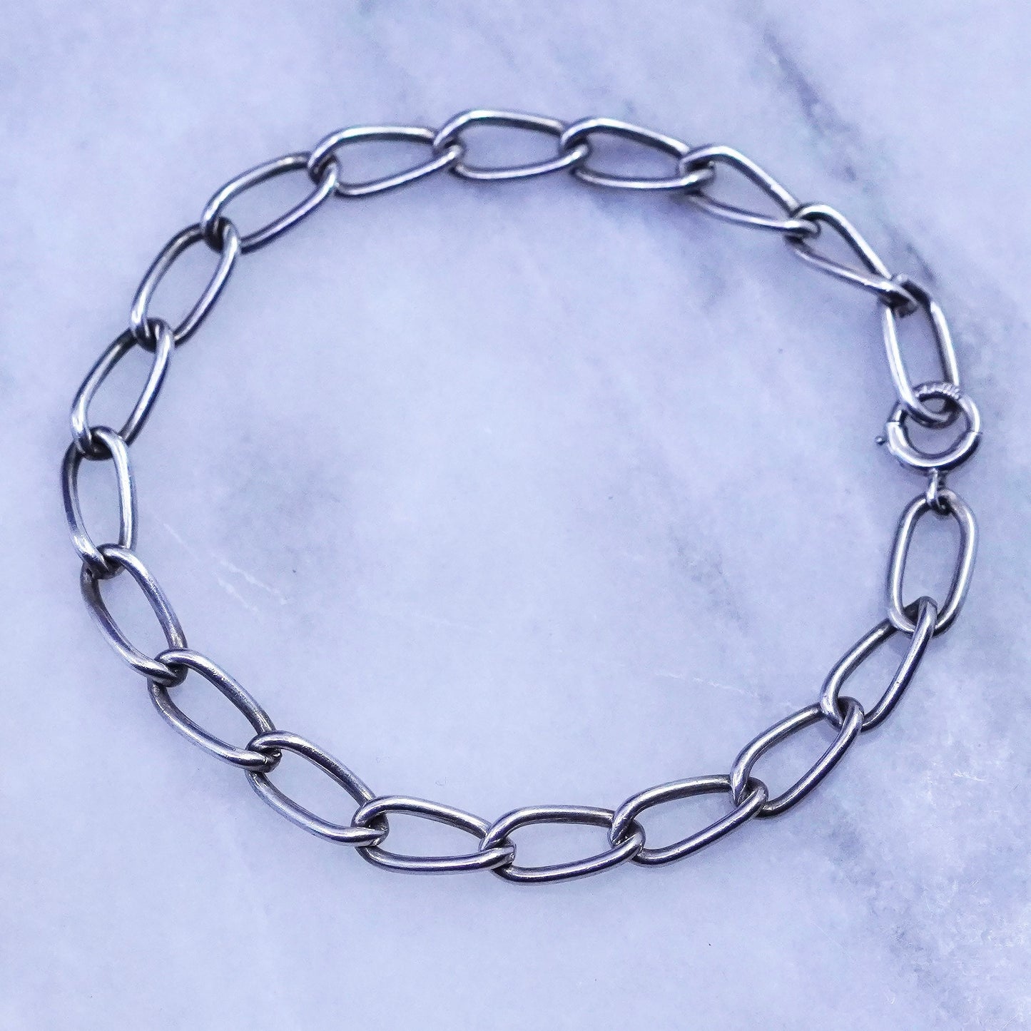 6.75”, vintage Sterling silver handmade bracelet 925 curb chain, men’s bracelet
