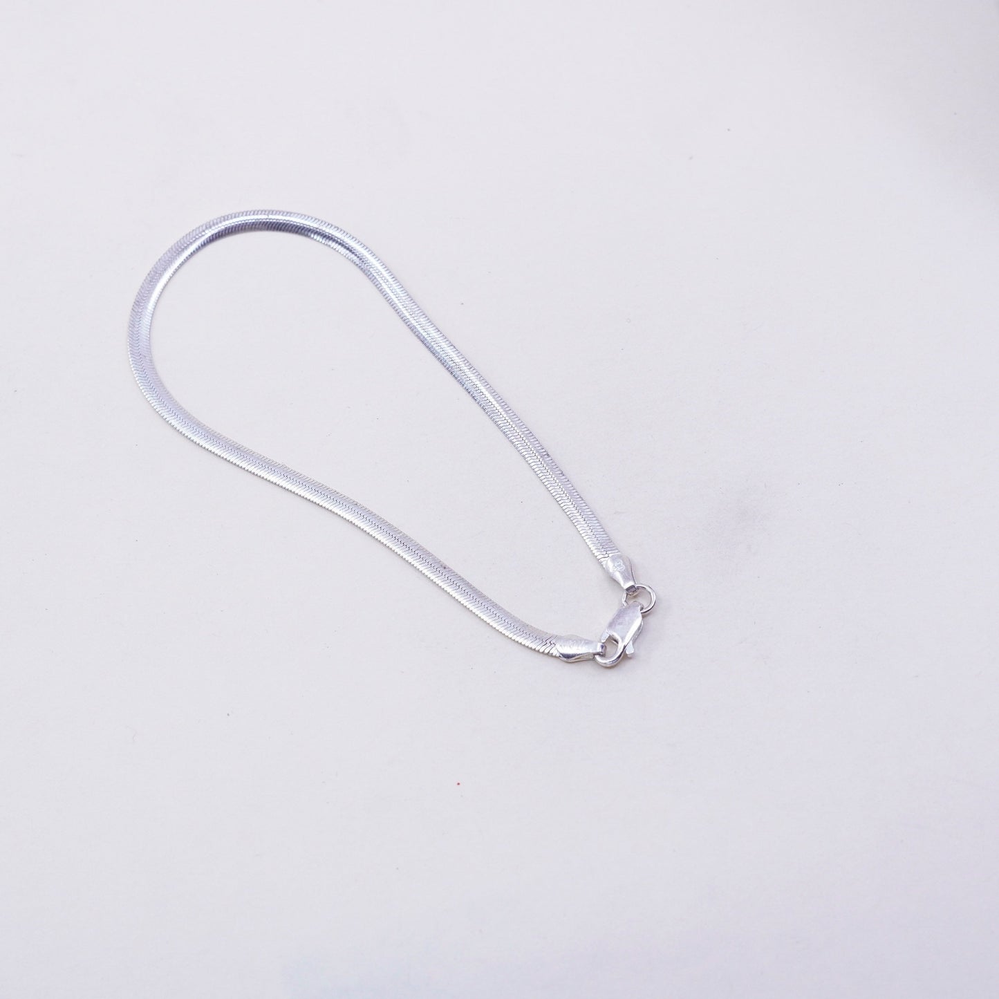 8”, 4mm, Vintage sterling silver flatten snake bracelet, 925 chain