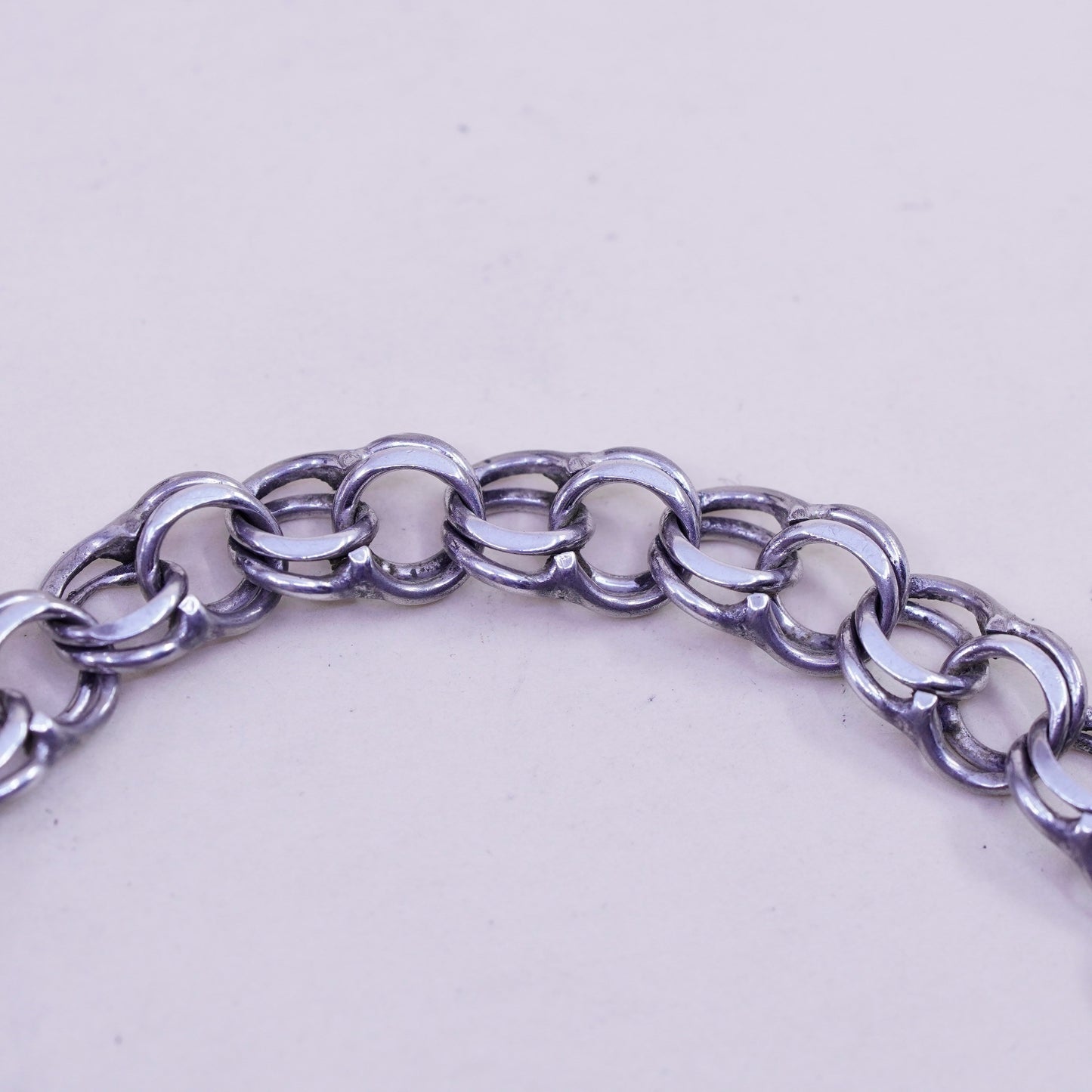 7.25”, 8mm, Vintage sterling silver double curb chain, 925 bracelet cross charm