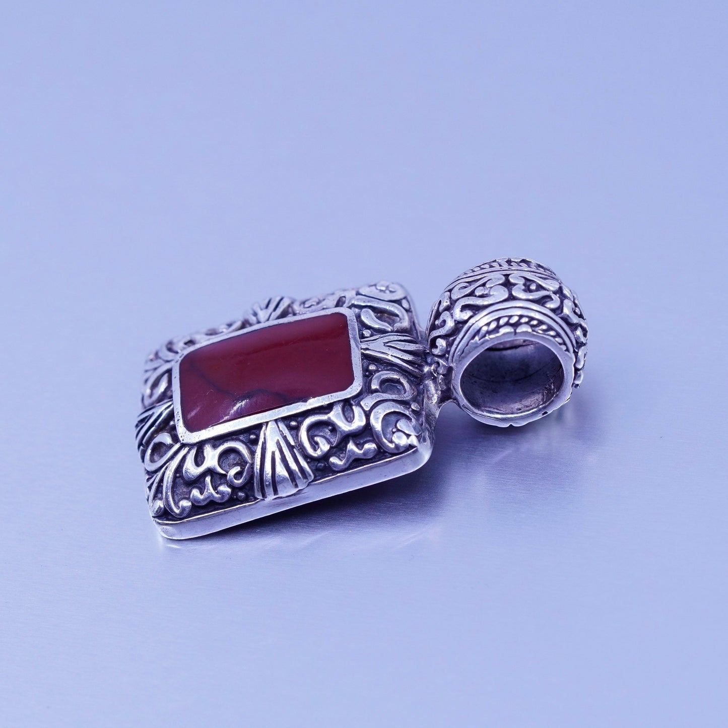 antique sterling 925 silver handmade charm pendant with red jasper