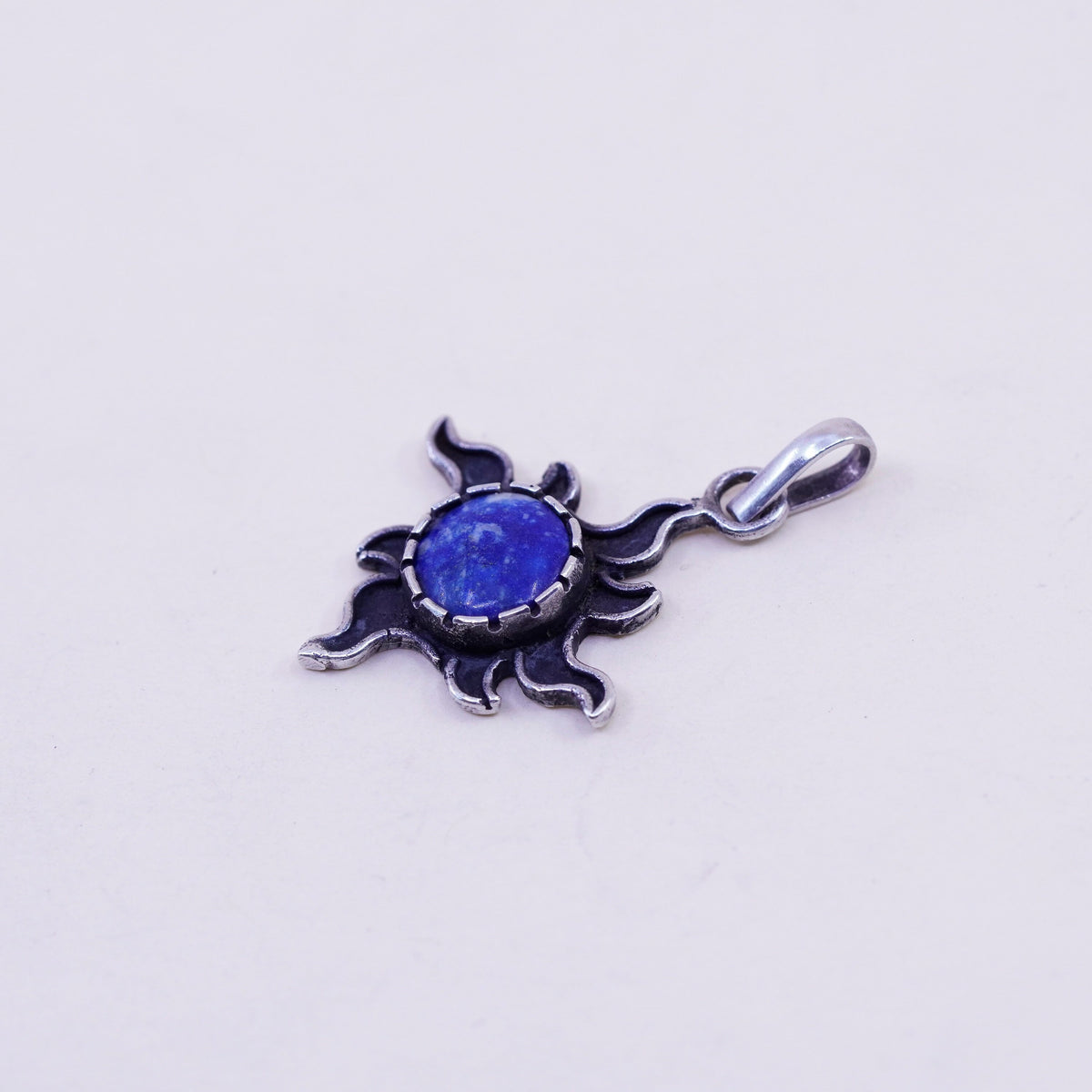 Vintage Mexico sterling 925 silver handmade sun pendant with circle sodalite