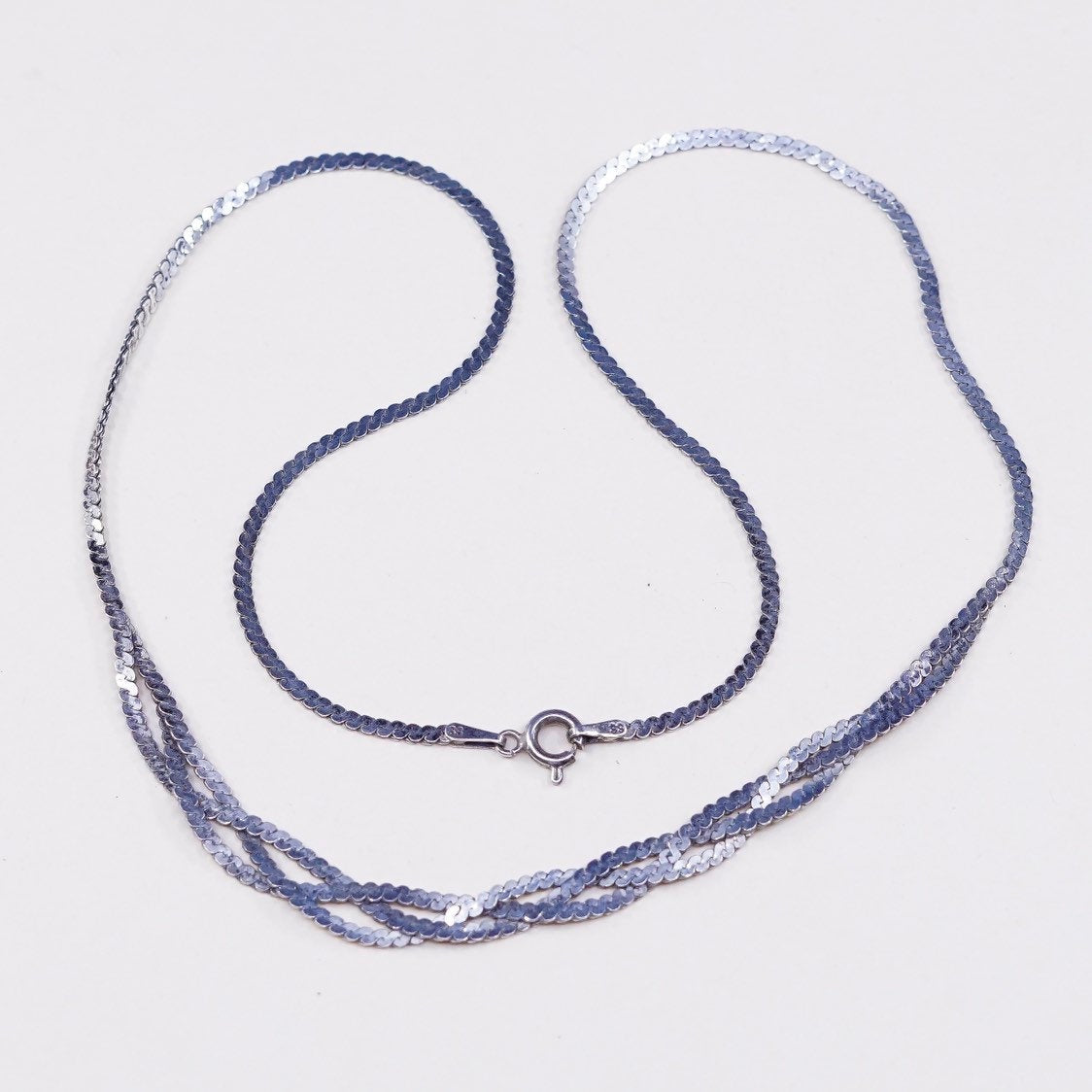 18", 2mm, vtg Sterling silver handmade chain, 925 S link woven necklace