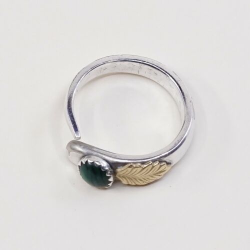 Size 8, Vintage Two Tone Open Ring, Silver Tone W/ Brass Leaf And Abalone