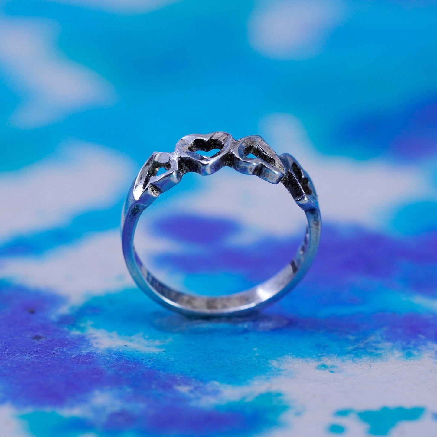 Size 6, vintage sterling silver handmade ring, 925 stackable heart band