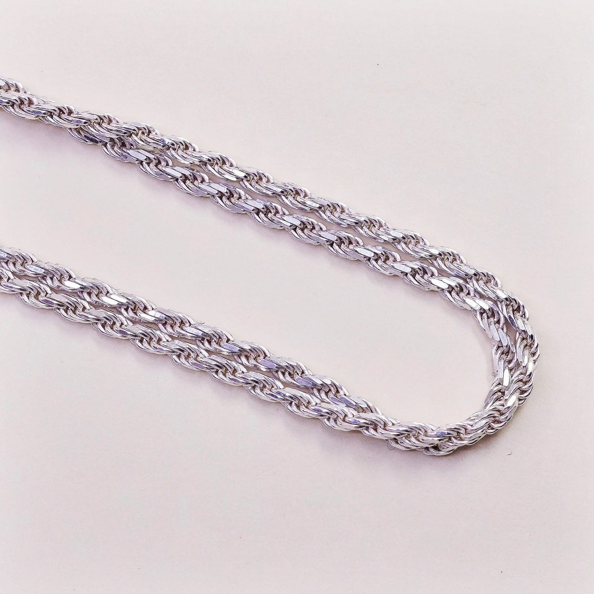 48”, Vintage italy sterling silver diamond cut rope chain, Italian 925 necklace