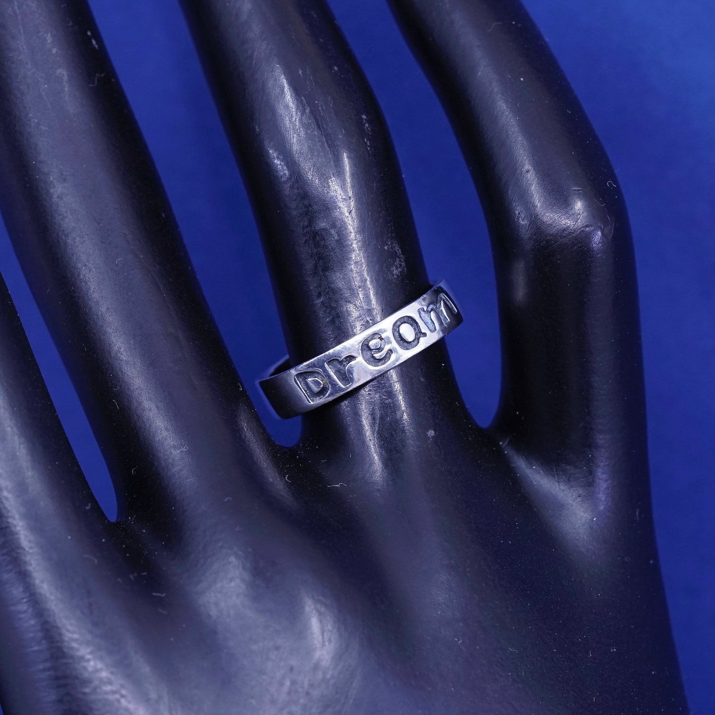 sz 7, vtg Sterling silver handmade ring, 925 inspirational band embossed “dream