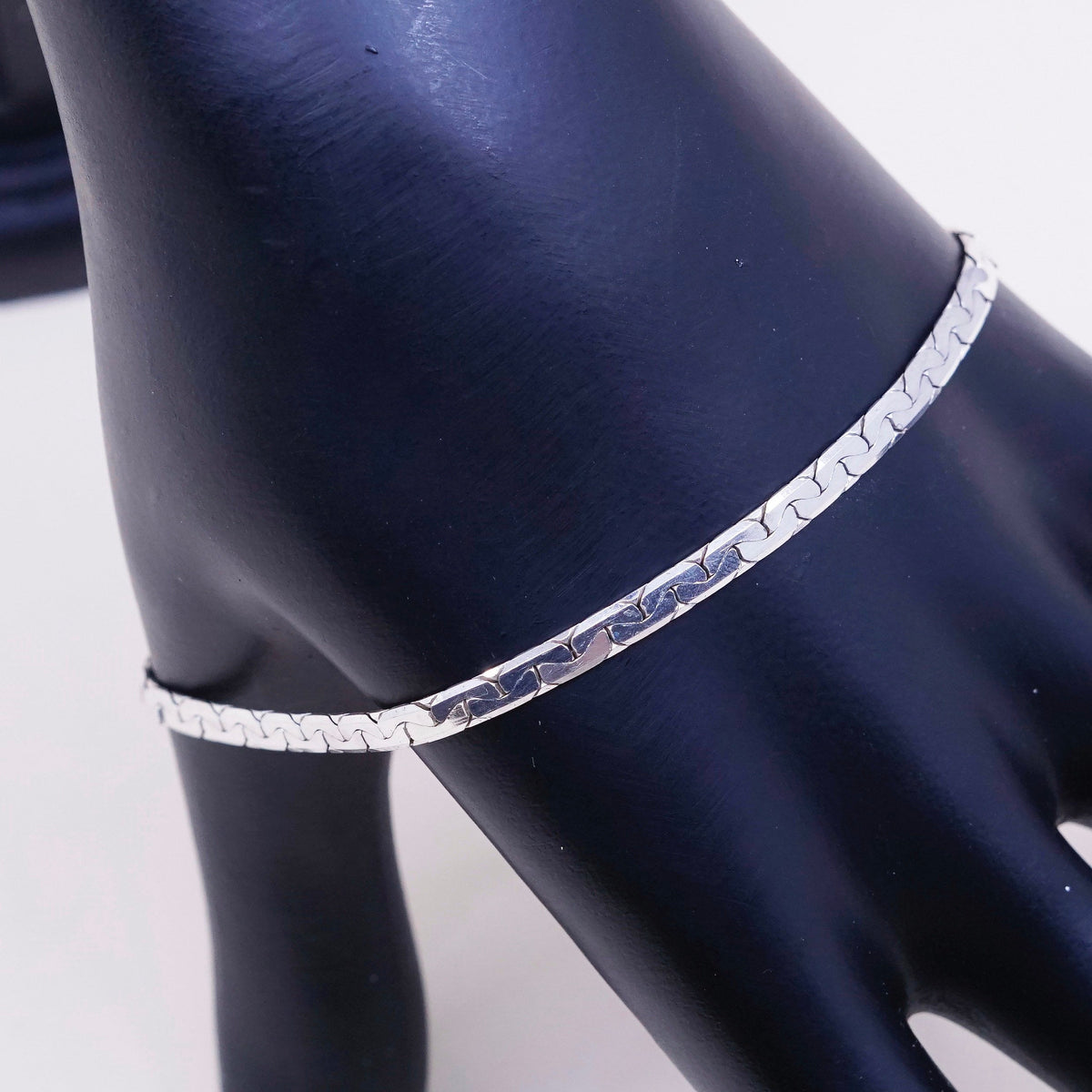 7.75”, 4mm, Vintage sterling silver flatten nugget bracelet, 925 silver chain