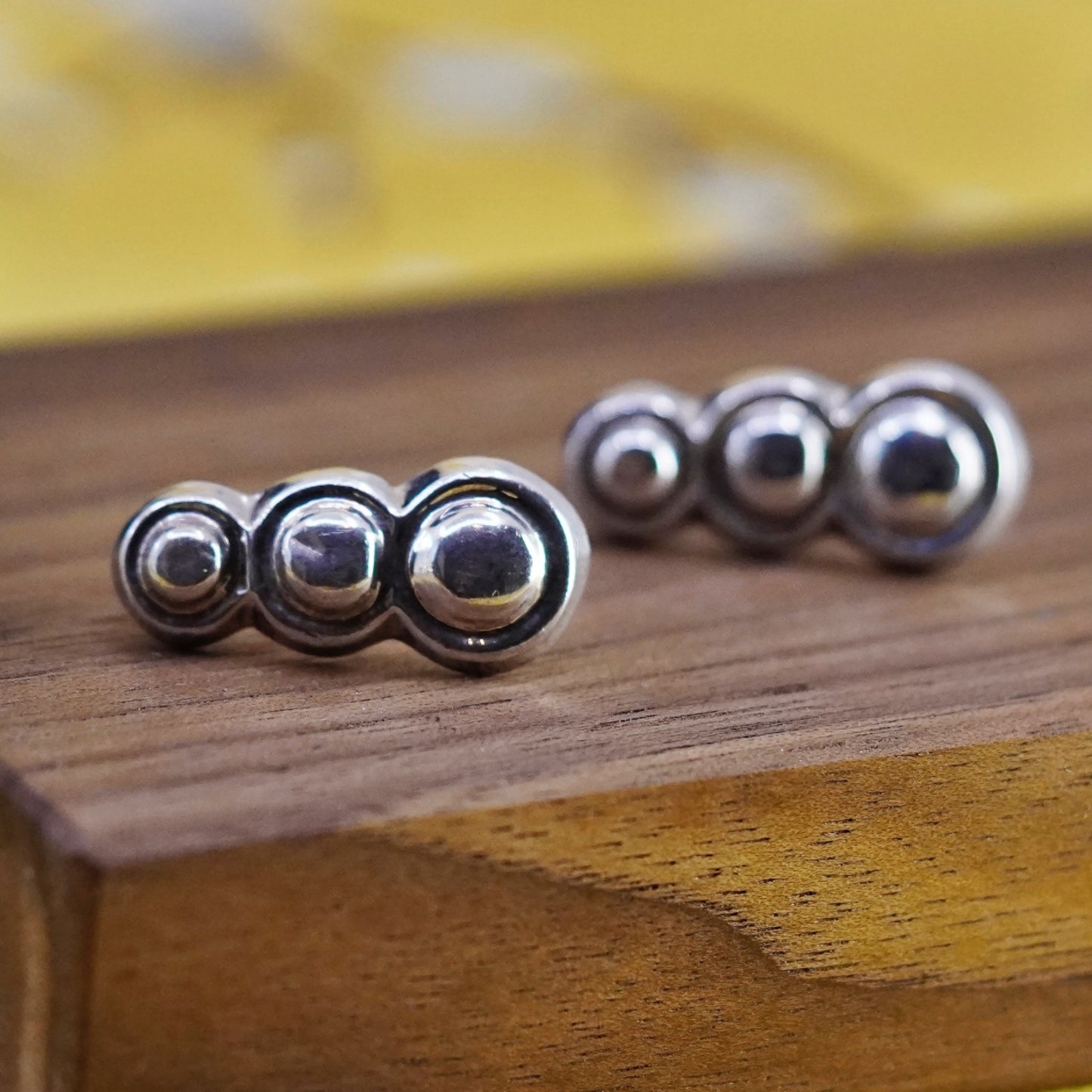 Vintage Sterling silver handmade earrings, 925 round studs