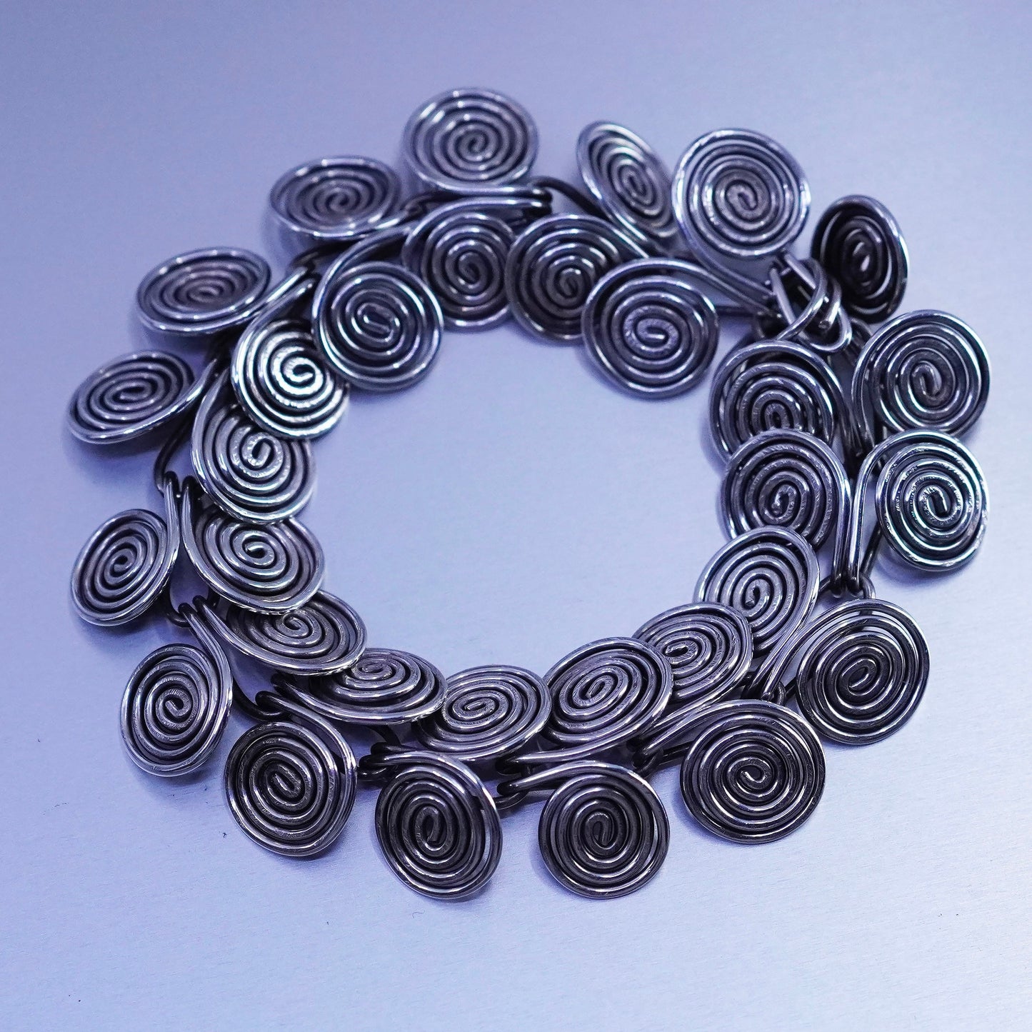 6.25”, Vintage Sterling 925 silver handmade bracelet, swirly chain