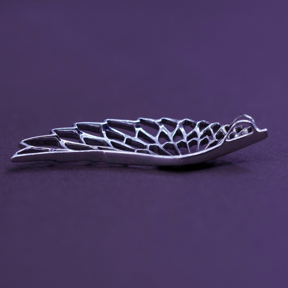 Vintage Sterling silver pendant, 925 silver wing with black diamond