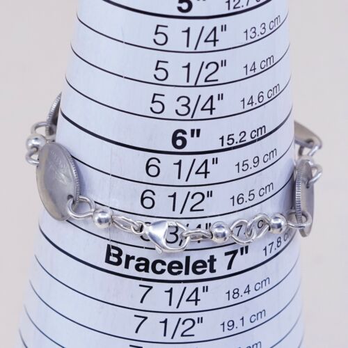 6.75”, Vtg Sterling 925 Silver Handmade Bracelet, Canada 10 Cents Coin Link