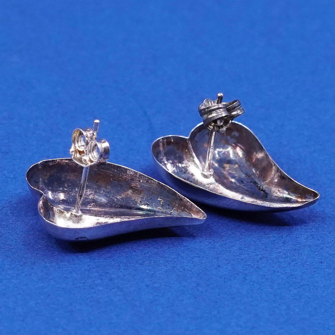 two tone Sterling silver handmade earrings, 925 heart studs