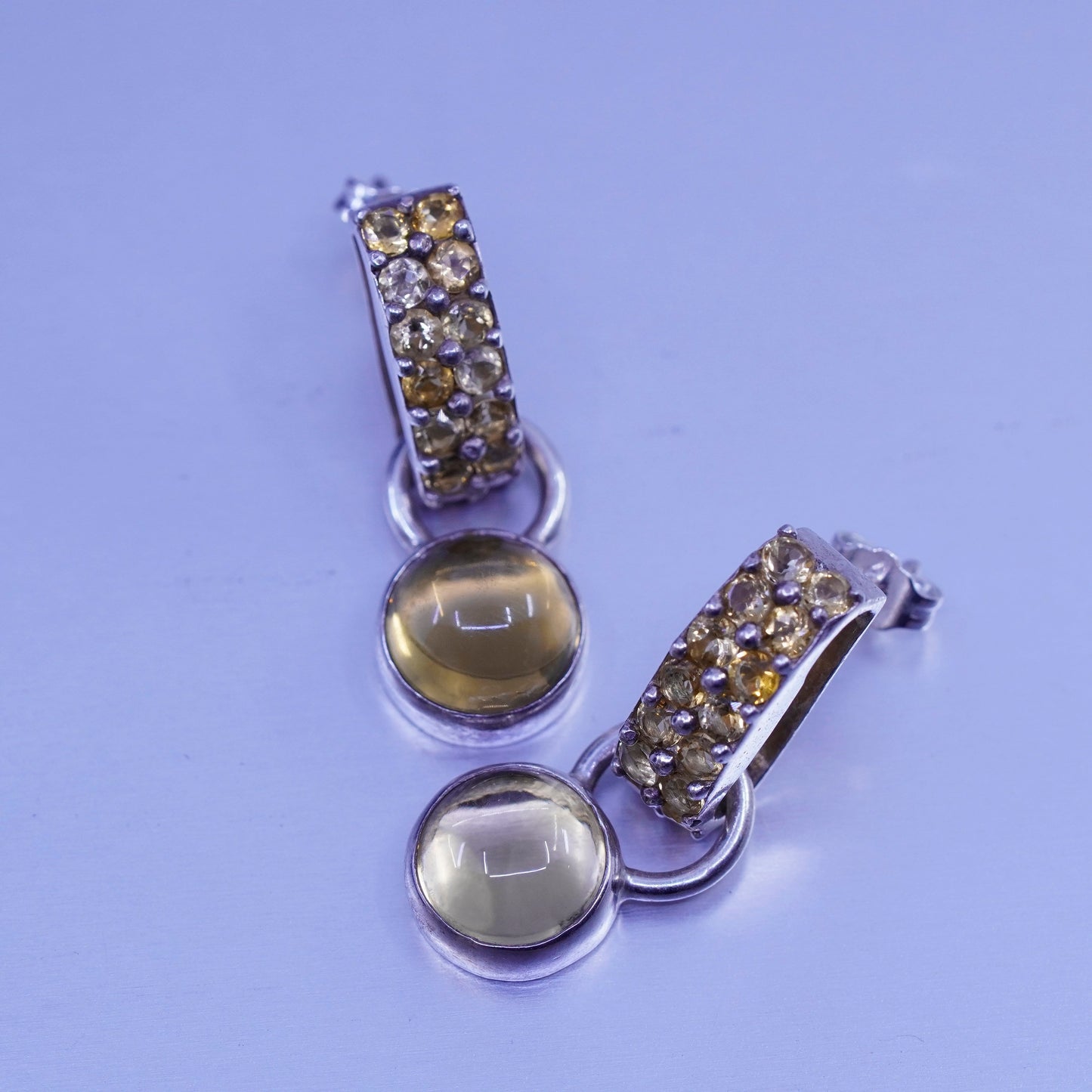 Vintage fusion Sterling 925 silver handmade earrings with citrine and dangles